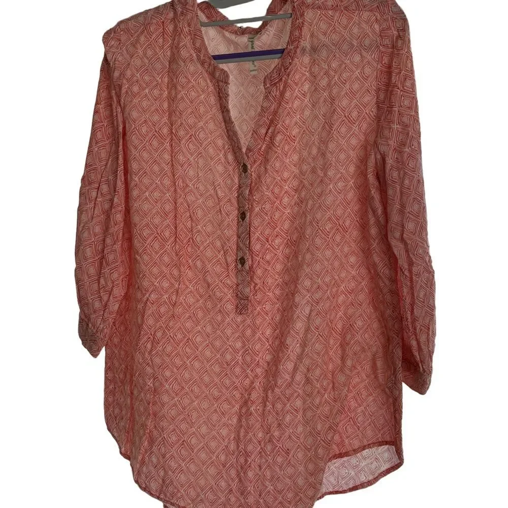 Grand & Greene V-Neck and ButtonTunic Size Large Orange and White EUC